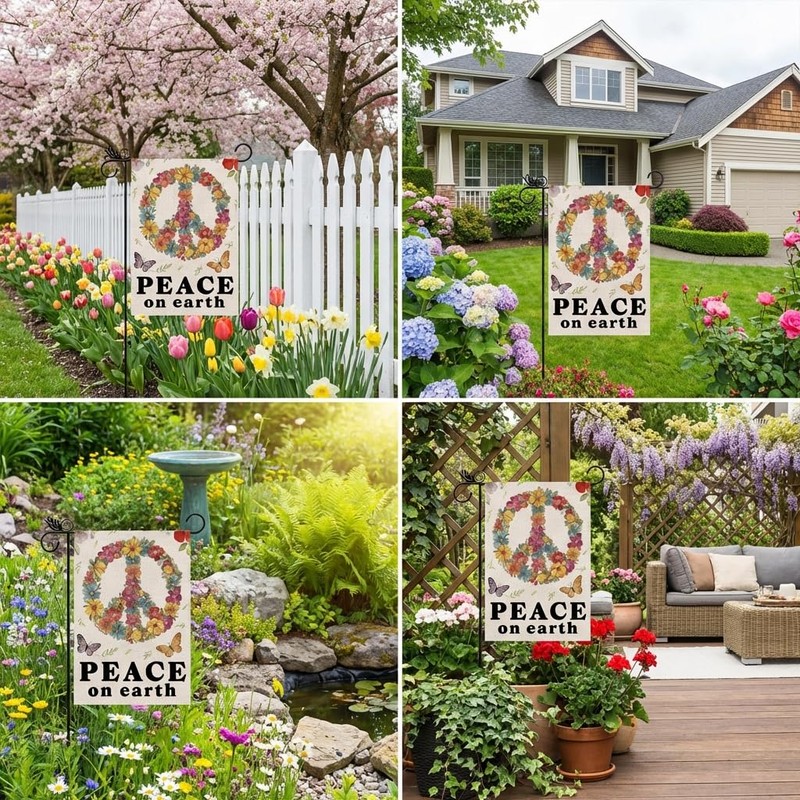 Peace Garden Flag - Peace on The Earth Decorations Burlap