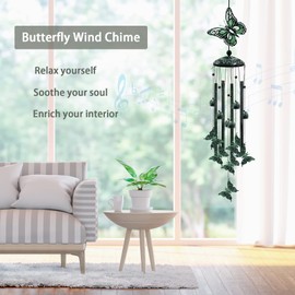 Wind Chimes for Outside, 33" Butterfly Wind Chimes Outdoor, Gifts for Women Mom Grandma Birthday, Gift for Garden Porch Patio Home Decor (Green)