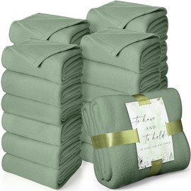 Buryeah 24 Pack Wedding Fleece Throw Blanket Bulk 50 x 60 Inch Soft Lightweight Fleece Lap Blanket with Thank You Cards and Ribbon for Wedding Sleepover Spa Slumber Favors Gifts (Sage Green)
