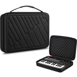 FINPAC Semi-Hard Carrying Case for AKAI Professional MPK Mini MKII & MK3 & MPK Play | Alesis V Mini 25 Key USB MIDI Keyboard Controller Case with Cable Slot for Business, Travel (Black)