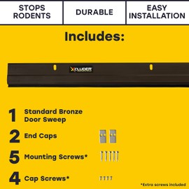 Xcluder 48” Standard Door Sweep, Dark Bronze Seals Out Animals, Enhanced Weather Sealing, Easy to Install Chew Proof
