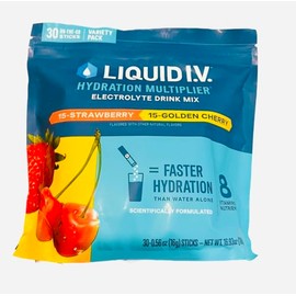 Liquiid IV Hydration Multiplier;15-Strawberry & 15-Golden Cherry; Electrolyte Drink Mix, Variety Pack, 30 Sticks
