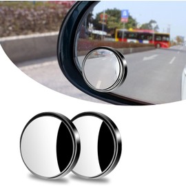 Polcatay 2 PCS Blind Spot Mirror, 360 Degree Adjustable Expanded Field of View Auxiliary Reversing Parts, Self-adhesive HD Glass Wide-angle Mirror with Anti-collision Housing, for Most Cars (Black)