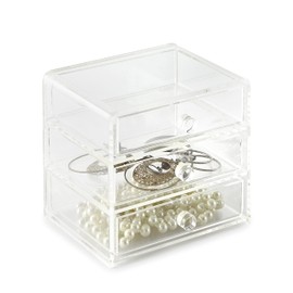 Huang Acrylic Clear Acrylic 3-Drawer Organizer, Large Makeup Jewelry Accessories Cosmetic Countertop Storage Display 5.15 x 4.7 x 4.5 inches