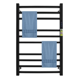 Towel Warmer Rack for Bathroom, Black Wall Mounted Towel Warmer with Timer/Fahrenheit Display 10 Bars Heating Bath Towel Warming Stainless Steel Towel Warmer Rack