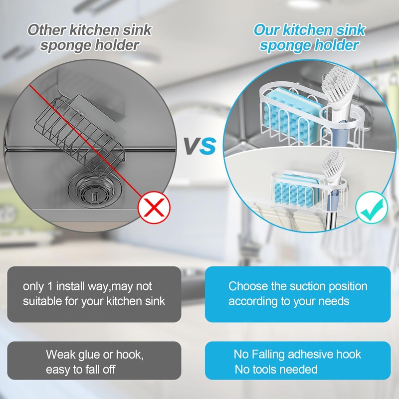 Yazoni 2-in-1 Sponge Holder for Kitchen Sink, Suction Cup Sponge