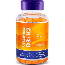 VITAMINA D | Vitamina D3 con K2 y Omega 3 | 180 Cápsulas Softgels de 500 mg | Formula Avanzada para Apoyo Óseo, Cardiovascular y Cerebral | Maklen
