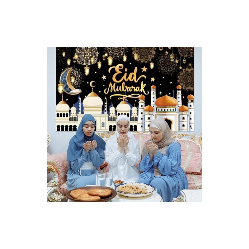 Eowppue Eid Mubarak Background Banner (70.8 X 43.3 Inch) -