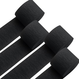 Black Crepe Paper Streamers 4 Rolls 328ft, Pack of Party Streamers for Party Decorations, Crepe Paper for Birthday, Baby Shower, Wedding Party Decorations (1.8 Inch x 82 Ft/Roll)