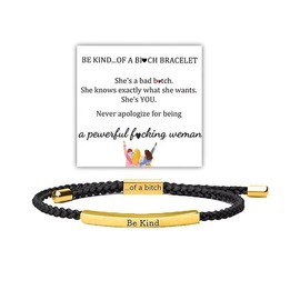 Blue Drop Be Kind of a B Tube Bracelet Adjustable Hand Braided Wrap Stainless Steel Inspirational Gifts Jewelry Gifts - Black & Gold