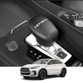 Kakash Custom Interior Accessories for Infiniti QX50 2019 2020 2021 2022 2023 2024 QX55 Leather Automatic Gear Shift Knob Cover,Transimission Boots Shift Lever Leather Sheath(Black Stitches)