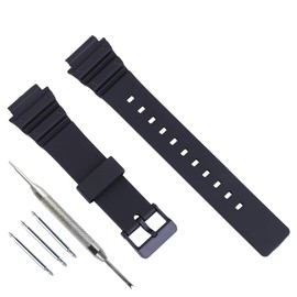 FACLE Men's resin watch strap accessories buckle compatible with Casio MRW200H MRW-230H Series outdoor sports waterproof rubber watch band women's wristbands watch chains (Black)
