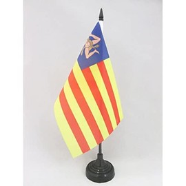AZ FLAG SICILY INDEPENDENTIST TABLE FLAG 5'' x 8'' - SICILIAN NACIONALIST DESK FLAG 21 x 14 cm - Black plastic stick and base