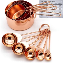 Orapink Kupferbeschichtete Edelstahl Messbecher und Löffel Set - 8-teiliges Küchenmessset mit Spiegelfinish und Gravierten Messmarkierungen - Roségold Farbe,messlöffel set,goldener messbecher