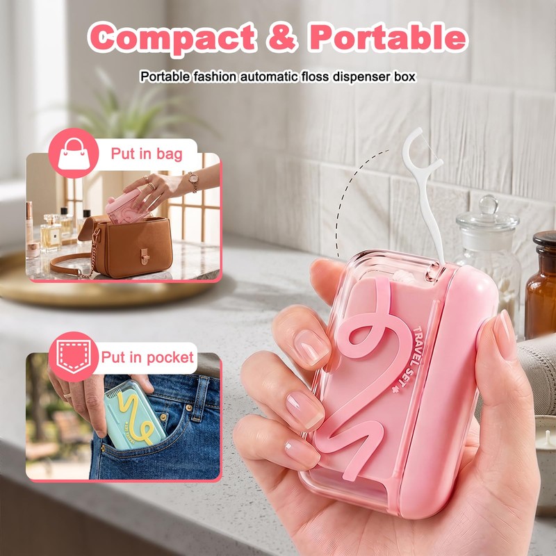 2 Pack Automatic Pop-up Floss Dispenser with 100 Pcs Dental