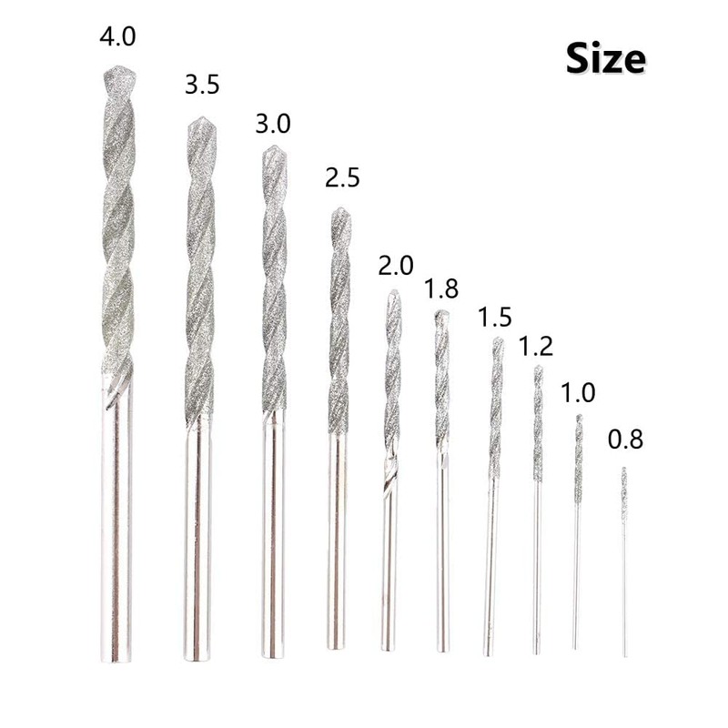 Diamond Twist Drill Bit Set, 10 Pieces, 0.8-4.0mm, High Speed
