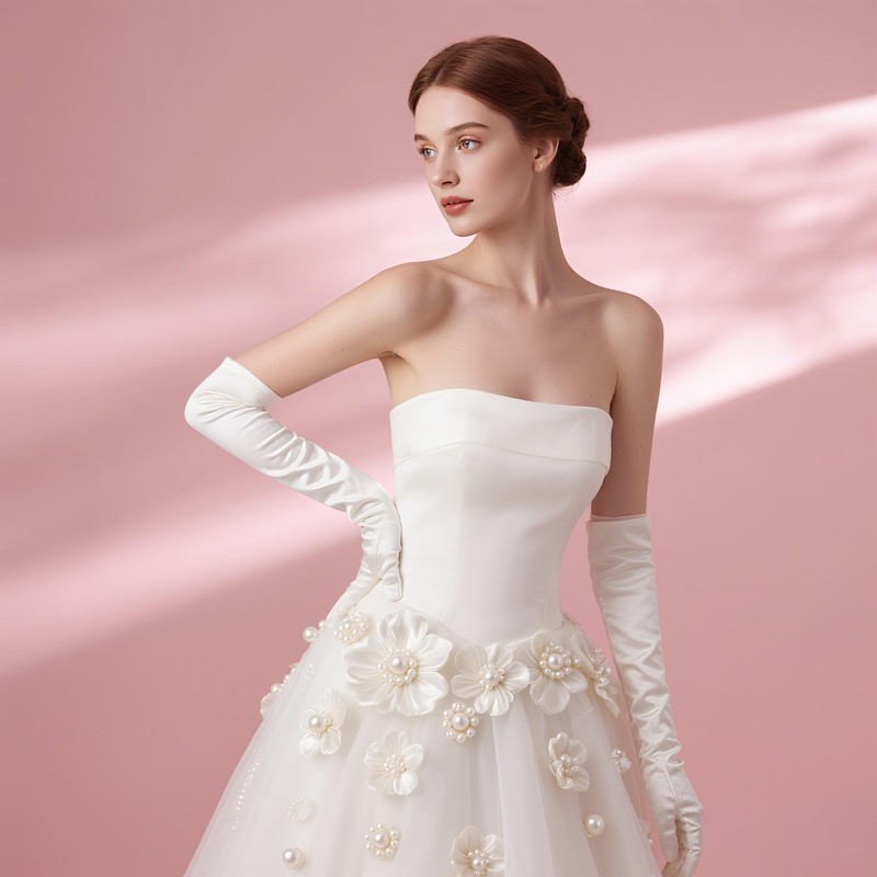 Papoopy Women White Long Gloves for for Wedding, Tea Party,