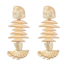 Fishbone Earrings, Fish Bone Dangle Earrings for Women, Bohemian Fish Skeleton Earrings, Mermaid Tail Statement Earrings Beach Fish Boho Jewelry, Ocean Fish Animal Drop Earrings for Girls (Gold)