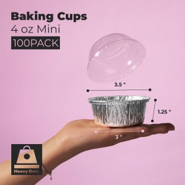 Fit Meal Prep 100 Pack 4 oz Disposable Foil Ramekins with Lids, Mini Aluminum Foil Baking Cups, Freezer & Oven Safe Creme Brulee Ramekin Disposable, Aluminum Cupcake Liners for Pudding Muffin Dessert
