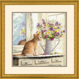 Dimensions 'Kitten in the Window' Counted Cross Stitch Kit, 18 Count White Aida Cloth, 12'' x 12''