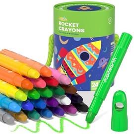 JUPITEARTH 24 colores lápices de cera retorcidos para niños pequeños 1-3, lápices de cera no tóxicos y lavables para niños de 4-8 años con contenedor 