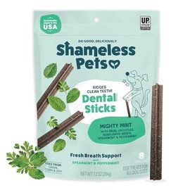 Shameless Pets Triple Mint Dental Chews for Dogs, 8 Chews - Natural Dog Teeth Cleaning Treats with Fresh Breath Benefits | Grain-Free Dental Sticks for Small, Medium & Large Dogs