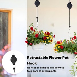 Lyivisk Pack of 2 Retractable Hanging Baskets, Flower Basket Hooks, High Performance Flower Basket Hook Hanger for Garden Baskets and Bird House Hanging Basket (Black)