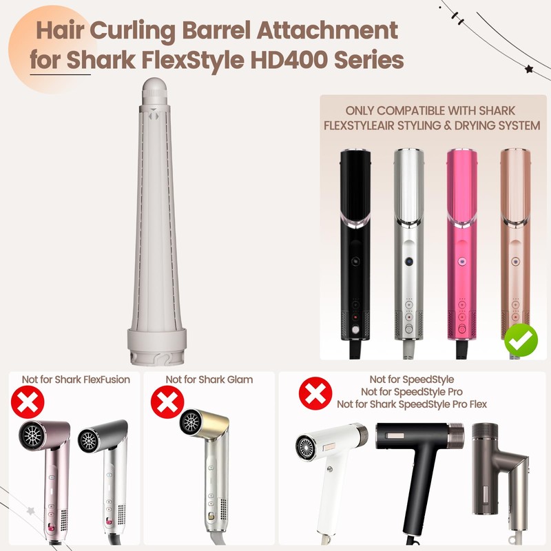 AFDD Conical Long Hair Curling Barrel Attachment Compatible with Shark