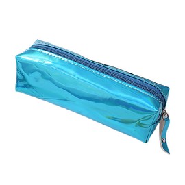 DUBENS Make Up Bag Brush Bag School Pencil Case Hologram Pencil Case with Zip, Candy Laser Transparent Cosmetic Bag Toiletry Bag (Blue)