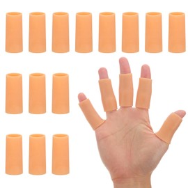 PATIKIL Gel Finger Cots 1.2"x1.18", 14 Pcs Silicone Finger Protector Support Finger Sleeve Cushions Thumb Protector Covers Finger Caps Gloves for Finger Cracking, Beige