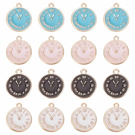 SUNNYCLUE 1 Box 40Pcs 4 Colors Clock Charms Bulk Clock Charm Chrismas New Year Charms Time Watch Charms for Jewelry Making Charm DIY Bracelet Necklace Earrings Beginners Adult Women Crafts Supplies