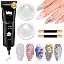 BISHENGYF 3D Gel Nail Art und Chrome Nail Powder: Clear sculpting 3d nail gel,2ps Moonlight Aurora Pearl Cromepulver Nägel,No Wipe glue gel for Art Decoration Home(White/pink)