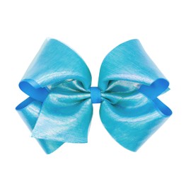 Wee Ones Girls' Sheer Iridescent and Grosgrain Overlay Hair Bow, King, Island Blue