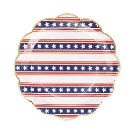 My Mind's Eye Patriotic Paper Plates, 9 inch Scalloped, Stars and Stripes with Gold Foil Edge, 8 Count