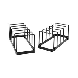QWORK® Pack of 2 organisers for kitchen cabinets, plate holder, dish stand, pot lid holder, for plates, chopping board and bakeware holder, black