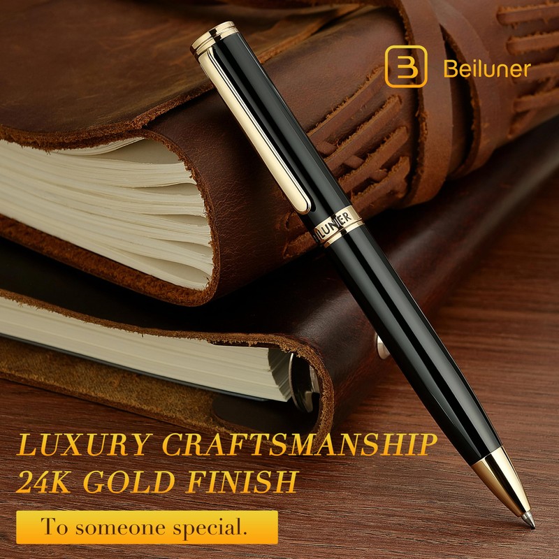 BEILUNER Luxury Gel Pen with 24K Gold Finish, Black Piano