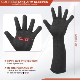 MECCANIXITY Cut Resistant Sleeves with Gloves, 42cm Arm Protection Sleeve HPPE Farmer Gardening Sleeves for Work Kitchen, Welding, Farming, Black-Red-Purple, Pair of 3