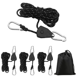 Pack of 4 4 m Reflective Guy Ropes with Rope Tensioner 4 mm Adjustable Rope Ratchet Windproof Outdoor Rope Ratchet Awning Tension Ropes Camping Rope with Tensioner for Camping Tents (Black)