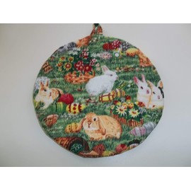 Pot Holders Heat Resistant Easter Eggs and Rabbits Potholders Handmade Double Insulated Quilted Hot Pads Trivets 9 inches Round