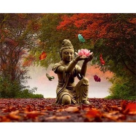 Meecaa Paint by Numbers Buddha Lotus Butterfly Kit for Adults Beginner DIY Oil Painting 16x20 inch (Buddha, No Frame)