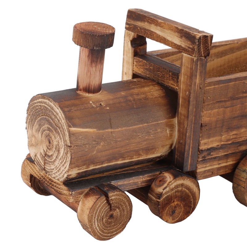 Wooden Flower Pot Cartoon Train Shape Good Ventilation Succulent Flower