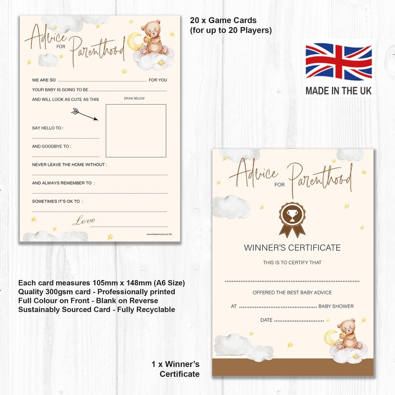 20 x Unisex Baby Advice Cards for Parenthood - Baby