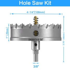 TCT Hole Saw Set, 4-1/4"(108mm) Heavy Duty Tungsten Carbide Tipped Hole Cutters for Stainless Steel Mild Steel Copper Iron Brass Plastic and More, with Titanium-Plated Pilot Drill Bits.