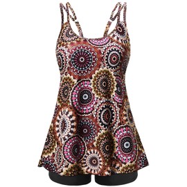 Yonique Womens Two Piece Swimsuits Tankini Top with Boy Shorts Tummy Control Bathing Suits Athletic Swimwear Mandala M