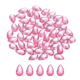 MECCANIXITY 50PCS Flat Back Acrylic Teardrop Gems 6x10mm Artificial Rhinestones for DIY Crafts Bead Wedding Party Face Painting Jewelry Making Light Pink