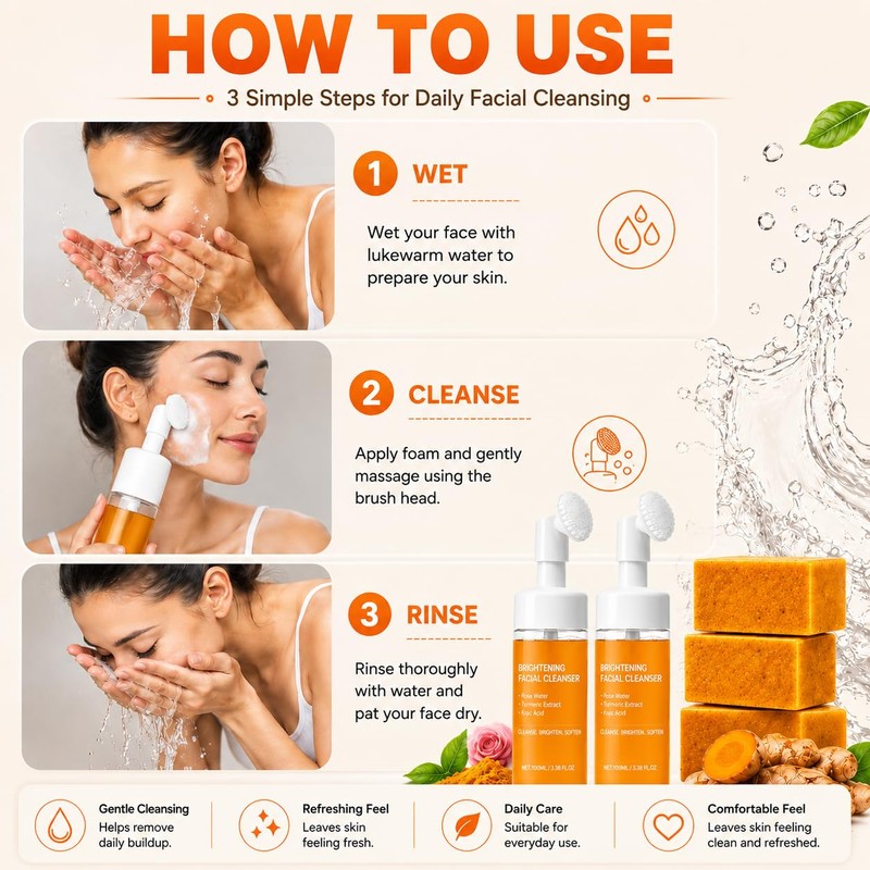 zhnnt 5Pcs Turmeric Wash and Care Set,2Pcs Tuemeric Facial Cleanser