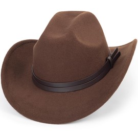 Western-Cowboy-Hat PU-Leather Cowgirl Hat with Buckle Band Western Style Unisex Wide Brim Hats M
