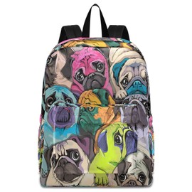 ZzWwR Trendy Pop Art Pug Dogs Large Laptop Backpack,Durable Portable Travel Bag for Boys Girls School Bookbag Work Fit 16.5 Inch Notebook