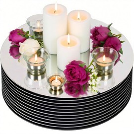 12 Pcs Round Mirror Centerpieces for Tables Decorations, 8" Acrylic Circle Mirror Tray Candle Plate Centerpiece Table Decorations for Wedding Decorations Party, Wall Decor (Round, 8×8inch)