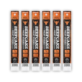 Beefcake Jerky Original Meat Sticks, Smoky Beef Protein Snacks, 8g Protein Zero Sugar, Gluten Free Low Calorie Keto Friendly, Premium Quality Meat Sticks - 6 Sticks